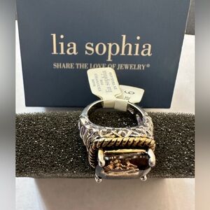 Lia Sophia, Genuine Quartz Ring. Two-Tone Rope with Designs - Gold & Silver